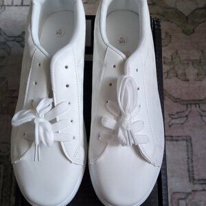 Womens Casual White Grid Pattern Lightweight Sneakers